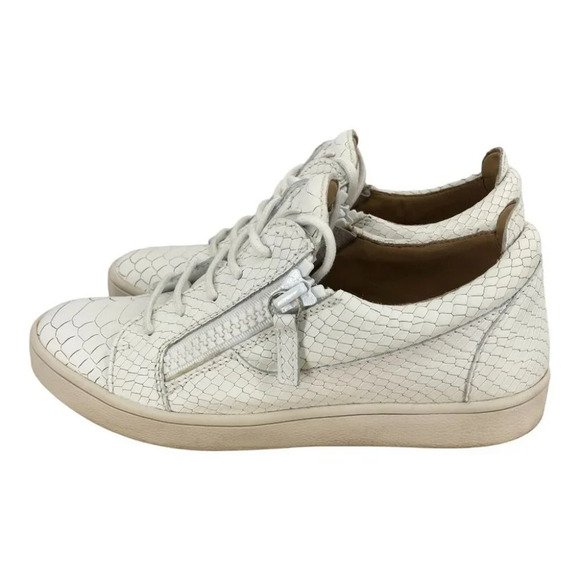 GIUSEPPE ZANOTTI White  Croc-Embossed Leather Zipper Sneakers Trainers 36.5 - Picture 2 of 10